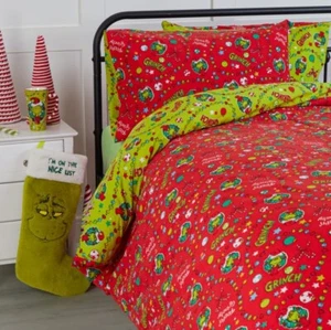 Set copripiumino natalizio reversibile Grinch Glow In The Dark decorazione natalizia - matrimoniale - Foto 1 di 2