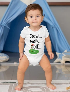 Crawl Walk Golf Newborn Baby Shirt 1 Piece Bodysuit Romper Golfer Dad Gift Infan - Picture 1 of 6