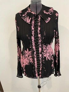Dress-U-II blusa/top con pieghe floreali rosa e nero stringato TG 2X - Foto 1 di 9