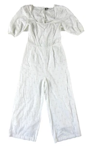 ASOS 100% Cotton Embroidered White Palm Tree Open Back Jumper Romper Jumpsuit 6 - Picture 1 of 5