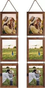 5X7 Collage Triple Picture Frames Set, Walnut Brown 6 Opening Hanging Vertical F - Picture 1 of 9