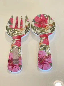 Nicole Miller Tropical Floral Melamina Ensalada Pasta Servir Set Tenedor y Cuchara Nuevo - Imagen 1 de 4