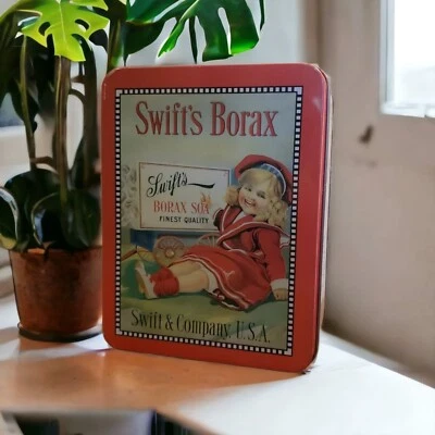 Swift's Borax Reproduction Collectible Tin Little Blonde Girl Red Suit and Hat - Image 1 of 4