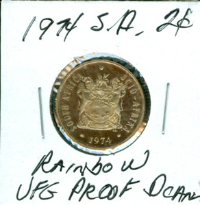 1974 SOUTH AFRICA 2 CENT ULTRA FINEST PROOF DCAM RAINBOW 99 CENTS SHIPPING - Picture 1 of 2