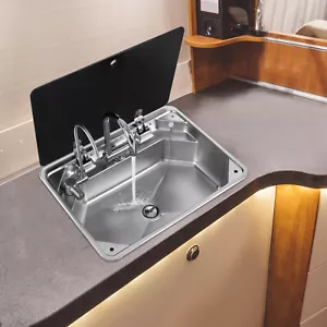 RV Sink Kitchen Sink Hand Wash Basin Sink w/ Hot & Cold Faucet Stainless Steel - Picture 1 of 18