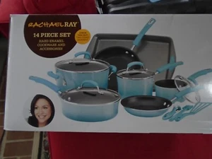 14 Piece Rachel Ray Nonstick Pots and Pans Set,Cookware Set,Marine Blue New - Picture 1 of 4
