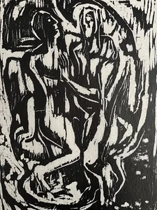 Rudi Baerwind Signierter Original Holzschnitt von 1947 - Paar im Mond - Bild 1 von 5