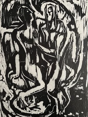 Rudi Baerwind Signierter Original Holzschnitt von 1947 - Paar im Mond - Bild 1 von 4