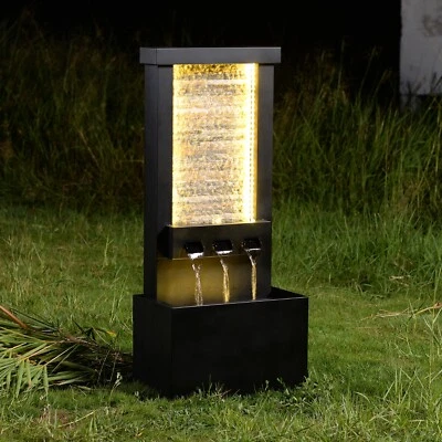 Zinc Metal Water Fountain Outdoor Stone Brick W/LEDs Modern Garden Decor - Image 1 of 4