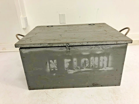 Vintage WOOD CHEST wooden trunk tote box case tool toy gray industrial rustic Cover
