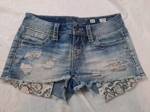 Pantalones Cortos Miss Me Signature Azul Jean Denim Corte Para Mujer 25 Envejecidos - Imagen 1 de 9