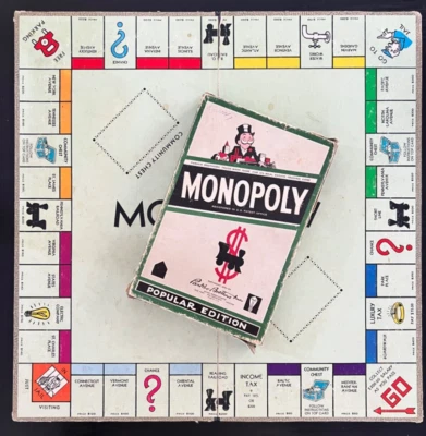 VTG 1954 Monopoly Popular Edition Long Green Box with Board!  Near Complete! - Image 1 of 4