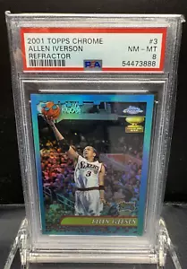 2001 TOPPS CHROME ALLEN IVERSON REFRACTOR #3 PSA 8 - Picture 1 of 2