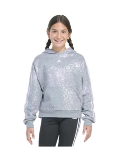Adidas Big Girls Grey Loose Fit Hooded Pullover Sweatshirt, M,(10/12) - Picture 1 of 1