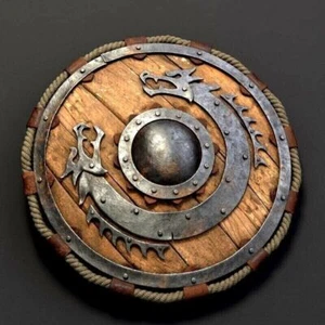 Scudo Guerriero Medievale Scudo Vichingo in Legno Scudo Rotondo Drago... - Picture 1 of 3