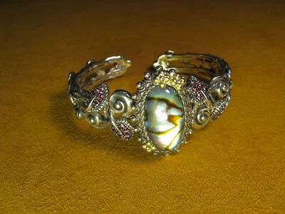 BARBARA BIXBY BRAZALETE ABULÓN DOBLETE ROSA GRANATE PIEDRAS PRECIOSAS HOJAS Regalo Foto 1 de 4