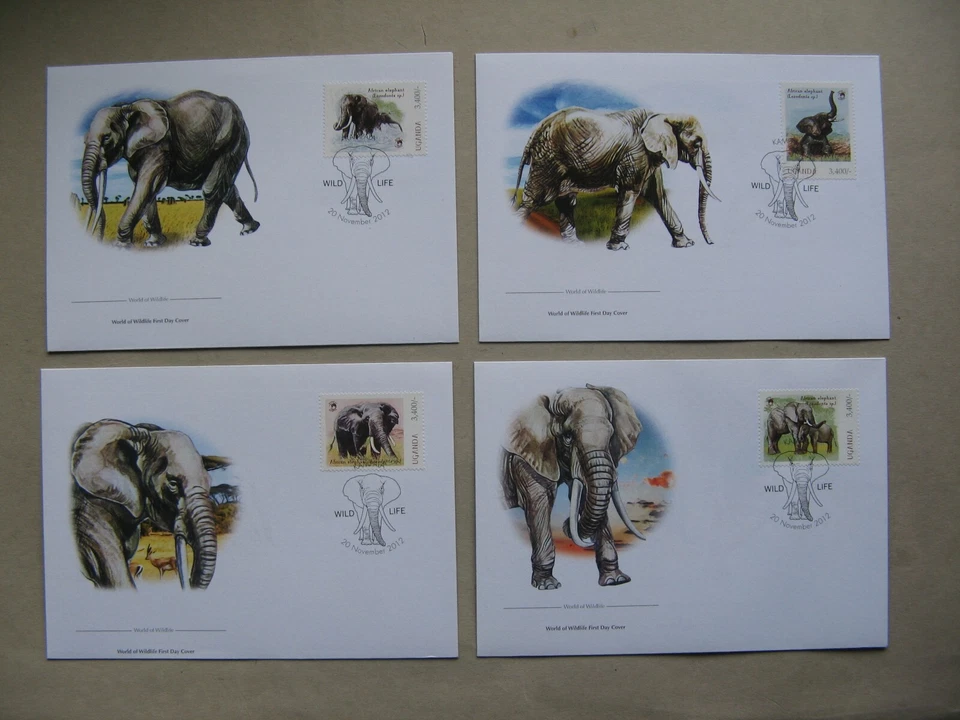 UGANDA, 4x cover FDC 2012, Elephant - Image 1 of 1