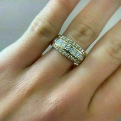 2Ct Lab Created Diamond Engagement Wedding Band Ring 14k Yellow Gold Finish - Image 1 of 4