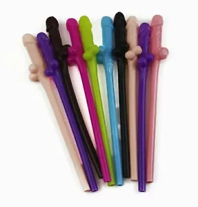 10 Multicoloured Willy Drinking Hens Night Games Party Penis Dick Straws - Picture 1 of 1