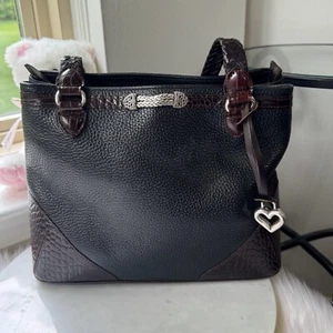 Schultertasche Brighton schwarz braun Leder doppelt geflochtener Riemen - Bild 1 von 9