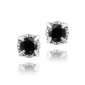 925 Silber 2ct Schwarz Spinell Runde Ohrstecker Ohrringe - Bild 1 von 3