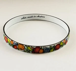 Brazalete Brazalete Firmado ARTA Hecho en Austria Esmalte Blanco con Frutas Surtidas - Imagen 1 de 7