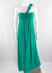 BCBGMAXAZRIA smaragdgrünes Maxikleid One Shoulder Kleid Seide Chiffon Größe 0 - Bild 1 von 8
