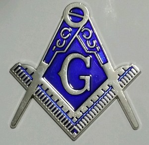 Freemason Masonic cut-out car emblem in silver and blue
