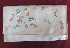 19C. ANTIQUE HANDMADE SET EMBROIDERED COTTON POUCH & TWO HANDKERCHIEFS - Picture 1 of 11