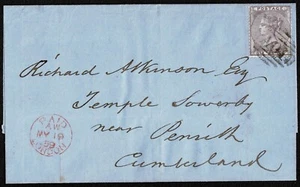 1859 GB USED ABROAD Kingston Jamaica A01 6d Lilac SG68 Z15 Superb to PENRITH - Picture 1 of 2