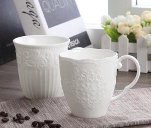 300ml White Ceramic Porcelain Embossed European Royal Crown Rose Coffee Mug Cup - Picture 1 of 15