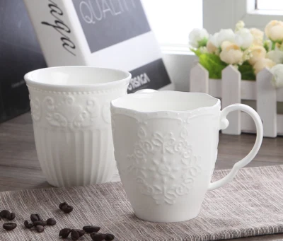 300ml White Ceramic Porcelain Embossed European Royal Crown Rose Coffee Mug Cup - Image 1 of 4