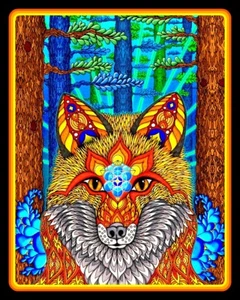 4.75" Psychedelic Fox Encounter vinyl sticker. Mushroom LSD Peyote vision decal. - Foto 1 di 2