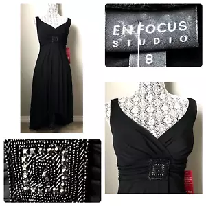 Enfocus Studio NUEVO Mujeres 8 Negro Vestido de Fiesta Cintura Imperio Cóctel Cuentas - Imagen 1 de 8