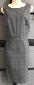 Hobbs Dress shift Prince of Wales check Gray classic office Wool blend UK 12 M - Picture 1 of 13