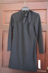Calvin Klein Women's Dress 2 Black Mock Bow Neck Shift Long Sleeve Knee Length - Picture 1 of 4
