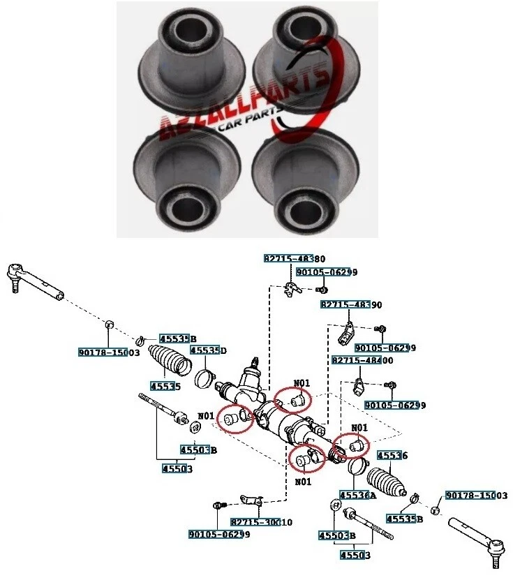 PARA LEXUS RX300 RX330 RX350 RX400H 03 04 05 06 07 08 CASQUILLO MONTAJE CREMALLERA DIRECCIÓN - Imagen 1 de 1