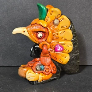 Vintage handgefertigter Obsidian Azteken Maya Spirt Häuptling Adler Kopfschmuck Krieger Figur - Bild 1 von 10