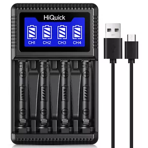 HiQuick 4 Bay Smart LCD Charger for 1.2V NiMH NiCD Rechargeable AA/AAA Batteries - Picture 1 of 15