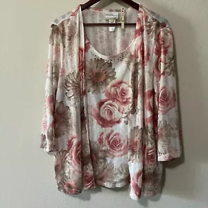 Alfred Dunner 3/4 Sleeve Round Neck Floral Twofer Layered Blouse Top SZ 2X - Picture 1 of 7