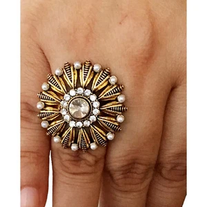 Ethnic Traditional Bollywood Style Gold Tone Oxidized Indian Adjustable Rings - Picture 1 of 8