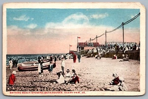 Postcard Ocean View VA c1930s Bathing Beach Showing Bath Houses Ocean View Baths - Bild 1 von 2