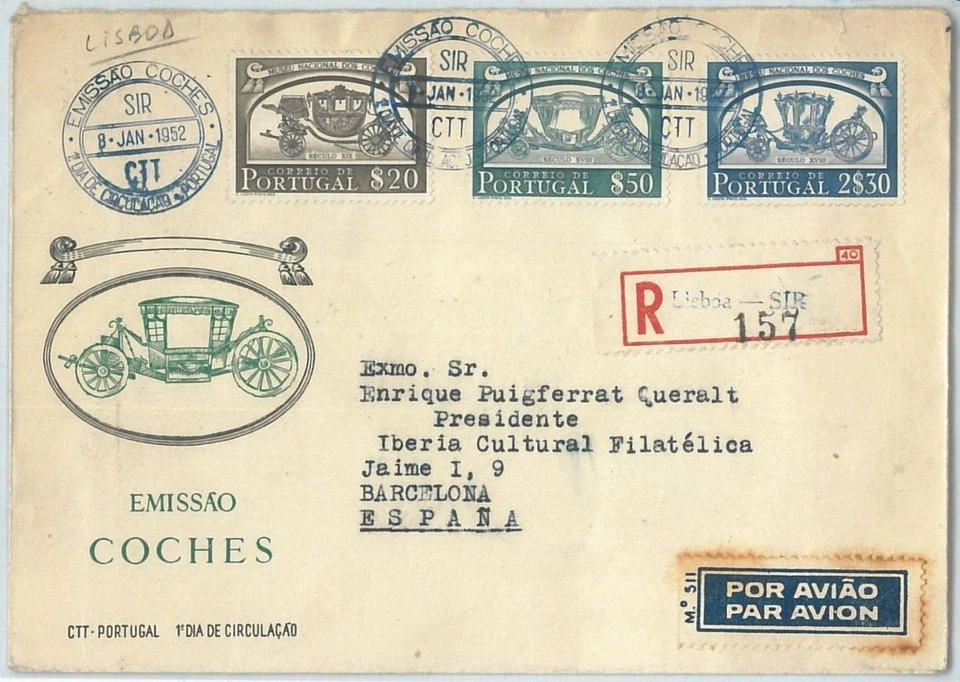 70997 -  PORTUGAL  - Postal History - FDC COVER to SPAIN - TRANSPORT 1952 - Image 1 of 1
