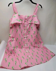Crown & Ivy Pink Parrot Dress Womens Medium Off Shoulder Beach Tropical Luau NEW - Picture 1 of 13