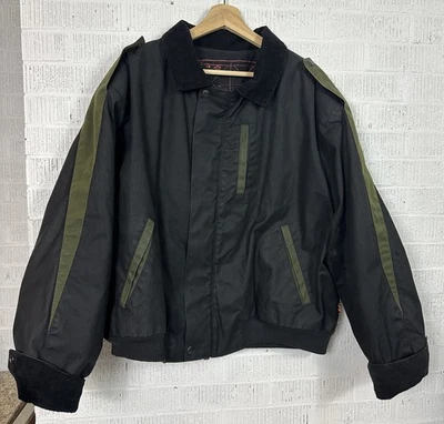 KAKADU TRADERS Australia Black/Green Moto Bomber Jacket Full Zip Oilskin Large - Image 1 of 4