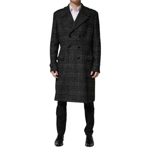 DOLCE & GABBANA Jacket Grey Double Breasted Plaid Wool Coat IT52/US42/XL 2930usd - Picture 1 of 8