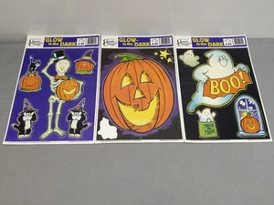 Vintage Halloween Ghosts & Skeletons Plastic Window Clings Glow In The Dark - Picture 1 of 13