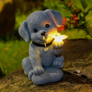Solar Hund Statue mit Schmetterling Outdoor Garten Deko für Haus Terrasse Hof Balkon - Bild 1 von 12