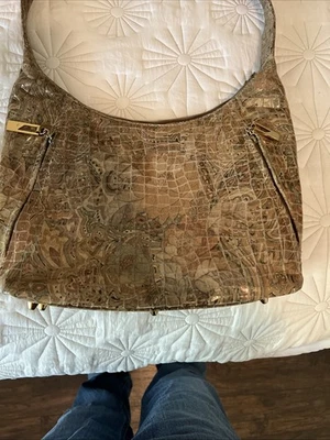 Bolso Pinky Vintage Cuero Estampado Reptil Con Floral Debajo! Cartera inusual Foto 1 de 4