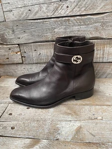 Gucci By Tom Ford Braun Leder Ineinandergreifend GG Knöchel Reißverschluss Seite Stiefel US 9,5E - Bild 1 von 13